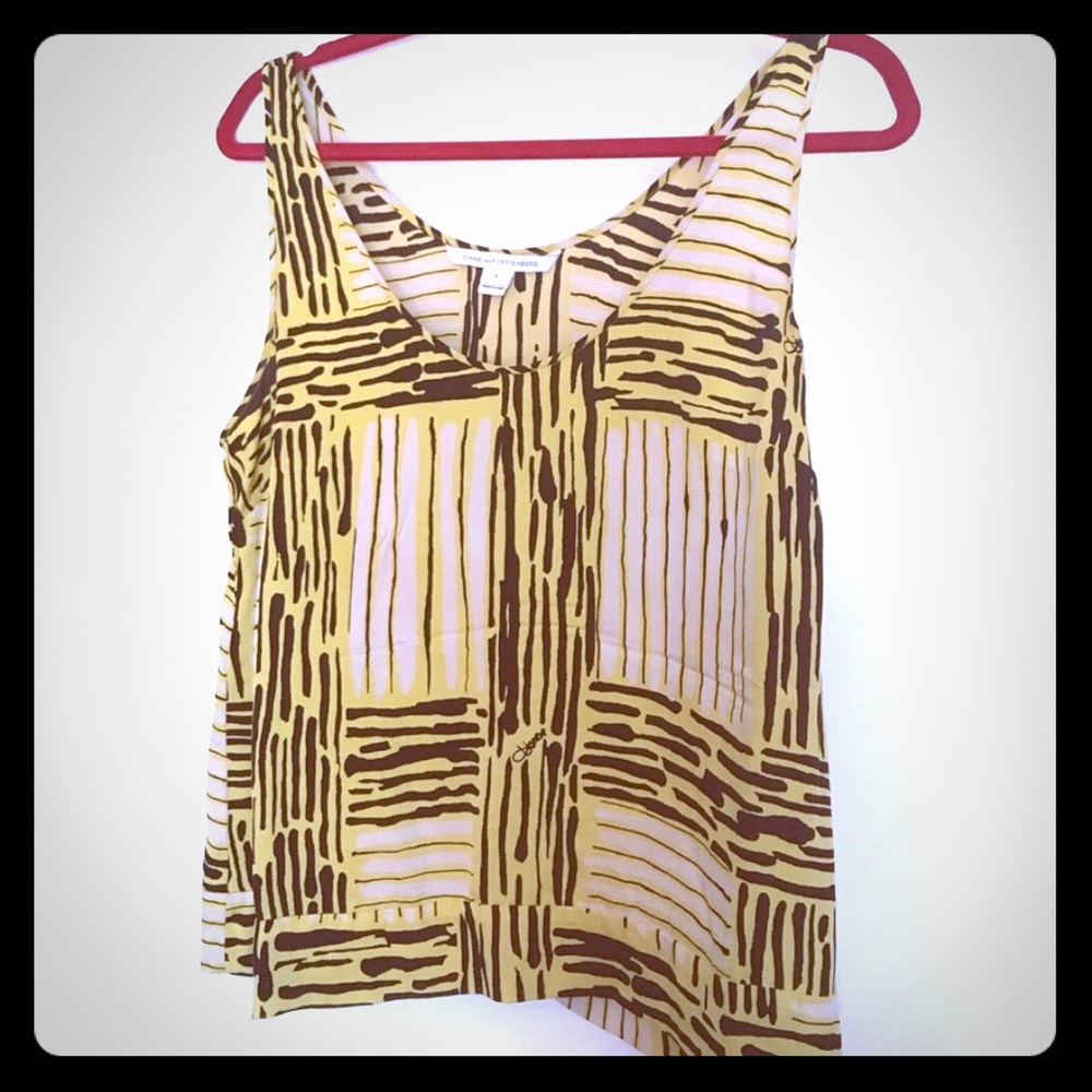 Diane Von Furstenburg Tank Top 8 Black Yellow
